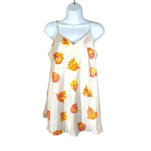 Cacique Lingerie Vintage Cream Orange Floral Micro Mini Slip Dress Size Small